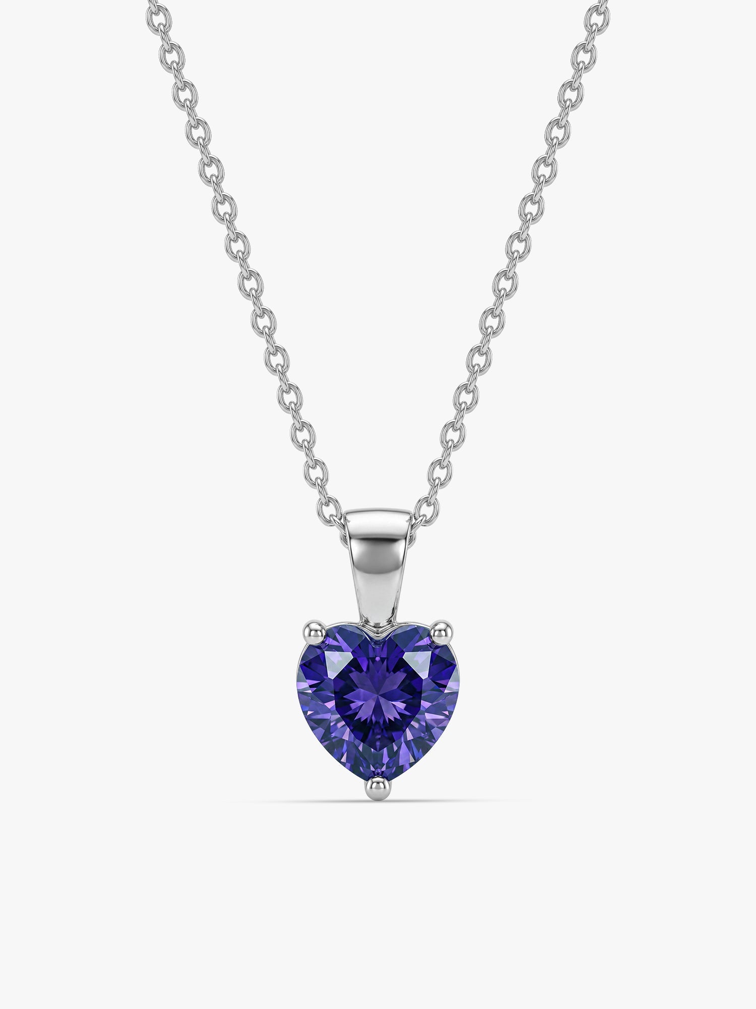 Silver Purple Heart Pendant with Link Chain