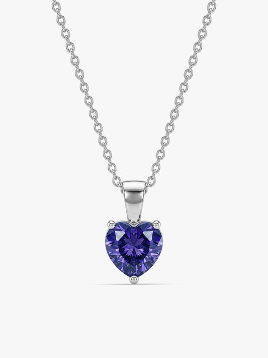 Silver Purple Heart Pendant with Link Chain