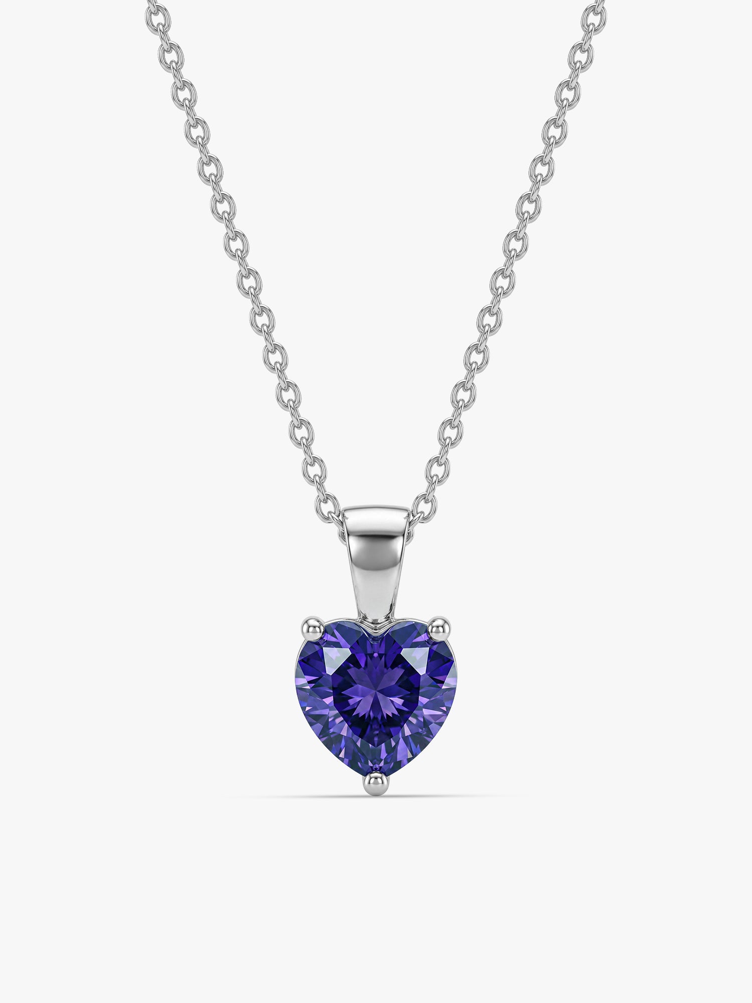 Silver Purple Heart Pendant with Link Chain
