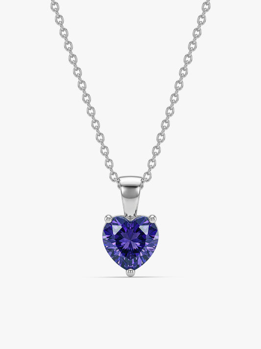 Silver Purple Heart Pendant with Link Chain