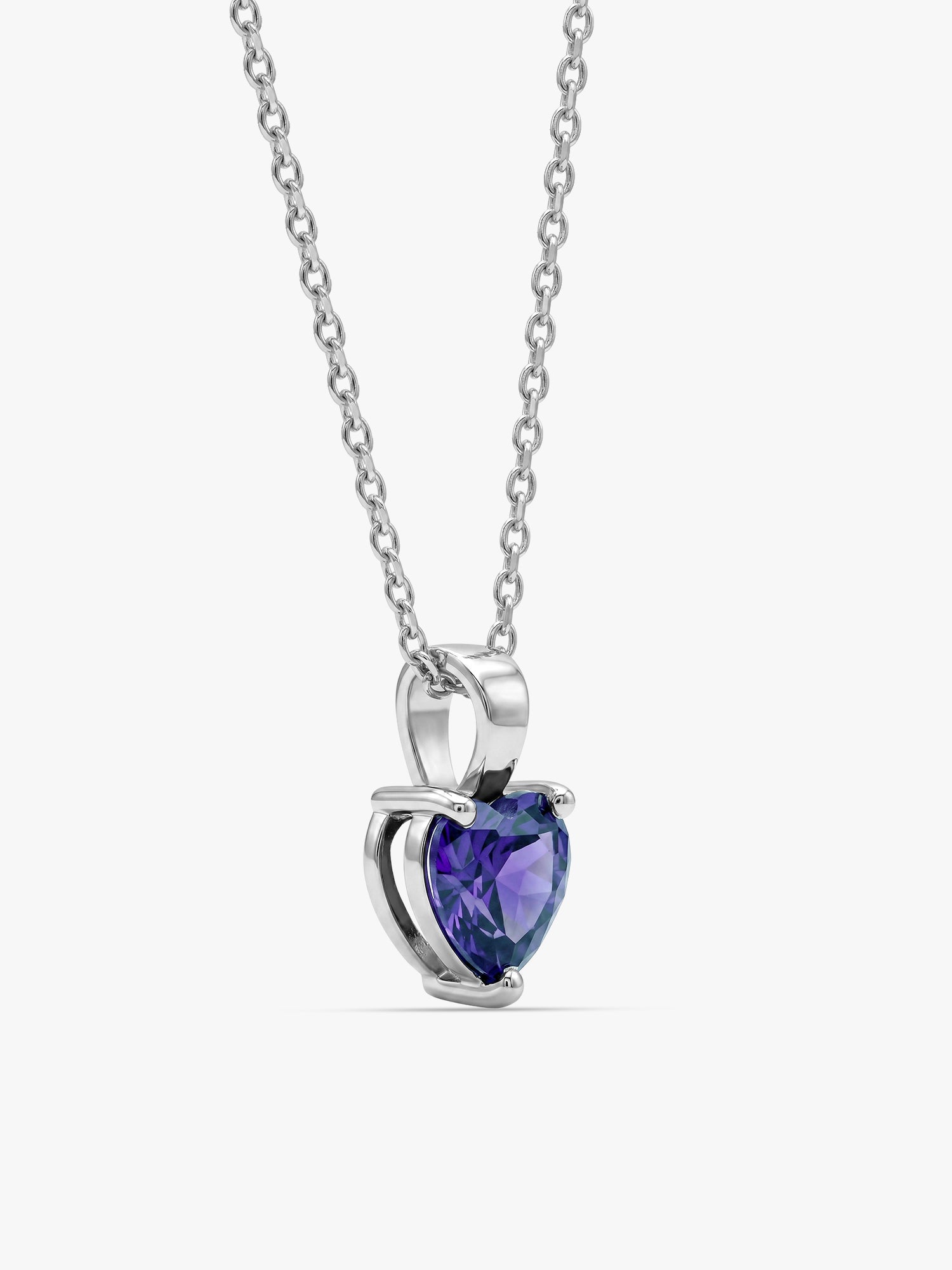 Silver Purple Heart Pendant with Link Chain