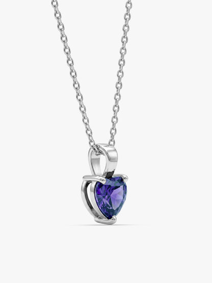 Silver Purple Heart Pendant with Link Chain