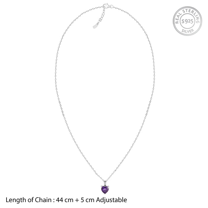Silver Purple Heart Pendant with Link Chain