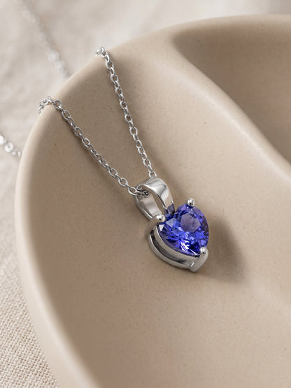 Silver Purple Heart Pendant with Link Chain