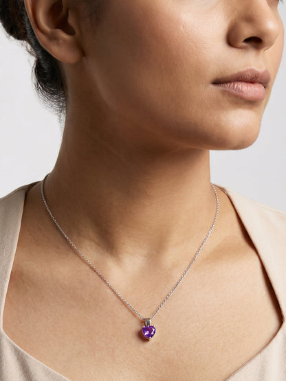 Silver Purple Heart Pendant with Link Chain
