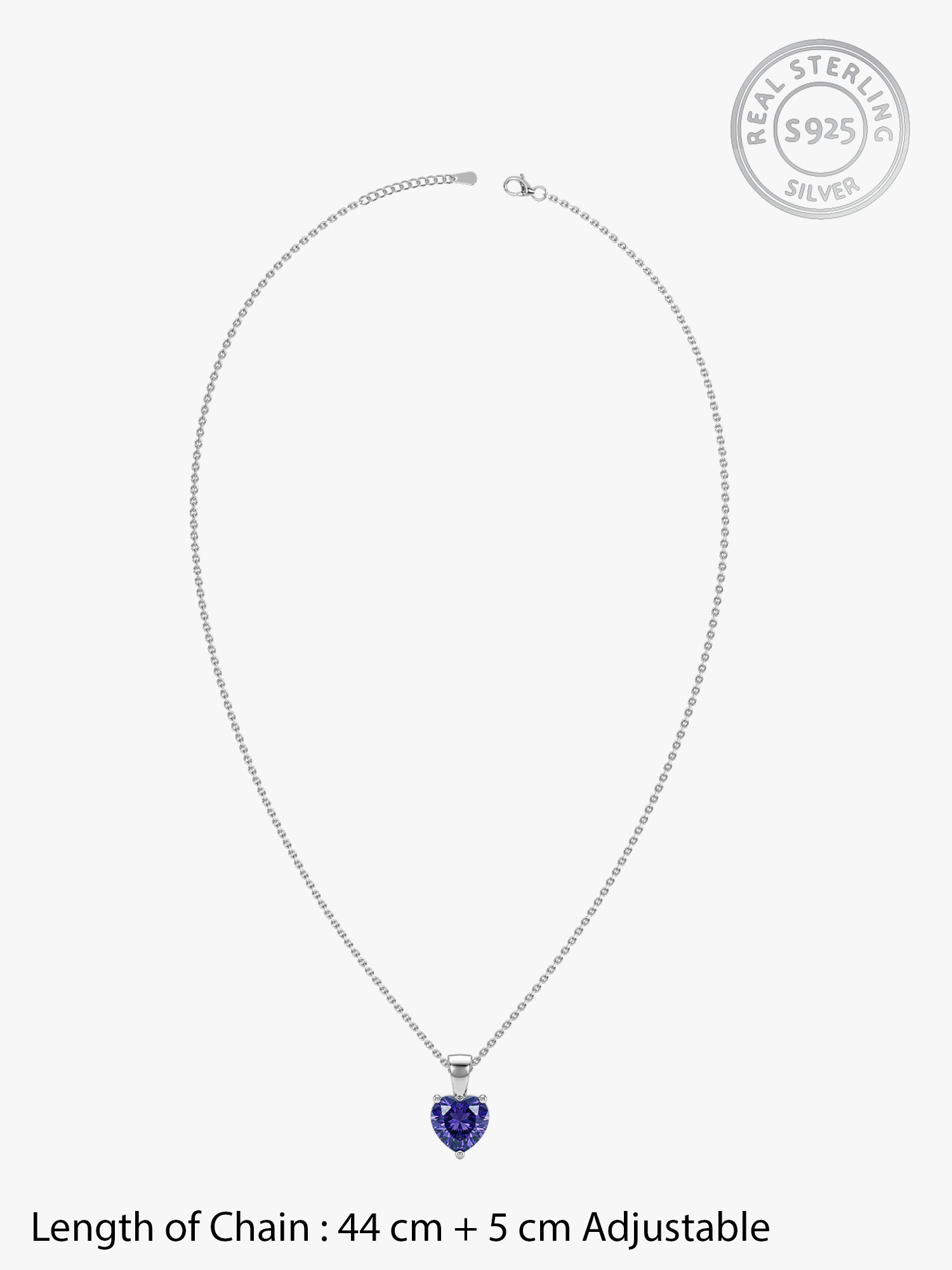 Silver Purple Heart Pendant with Link Chain