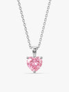 Silver Pink Heart Pendant with Link Chain