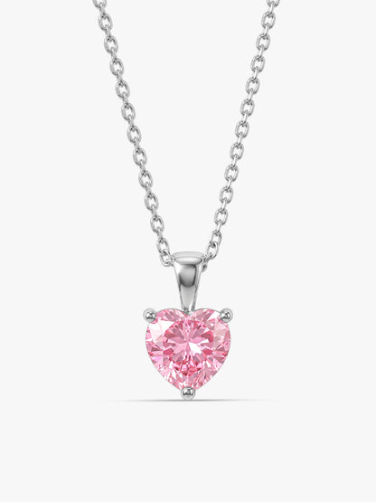 Silver Pink Heart Pendant with Link Chain