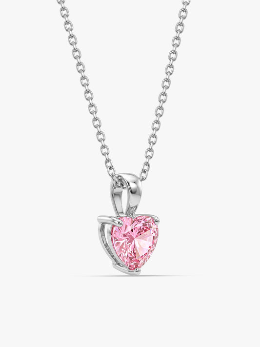 Silver Pink Heart Pendant with Link Chain