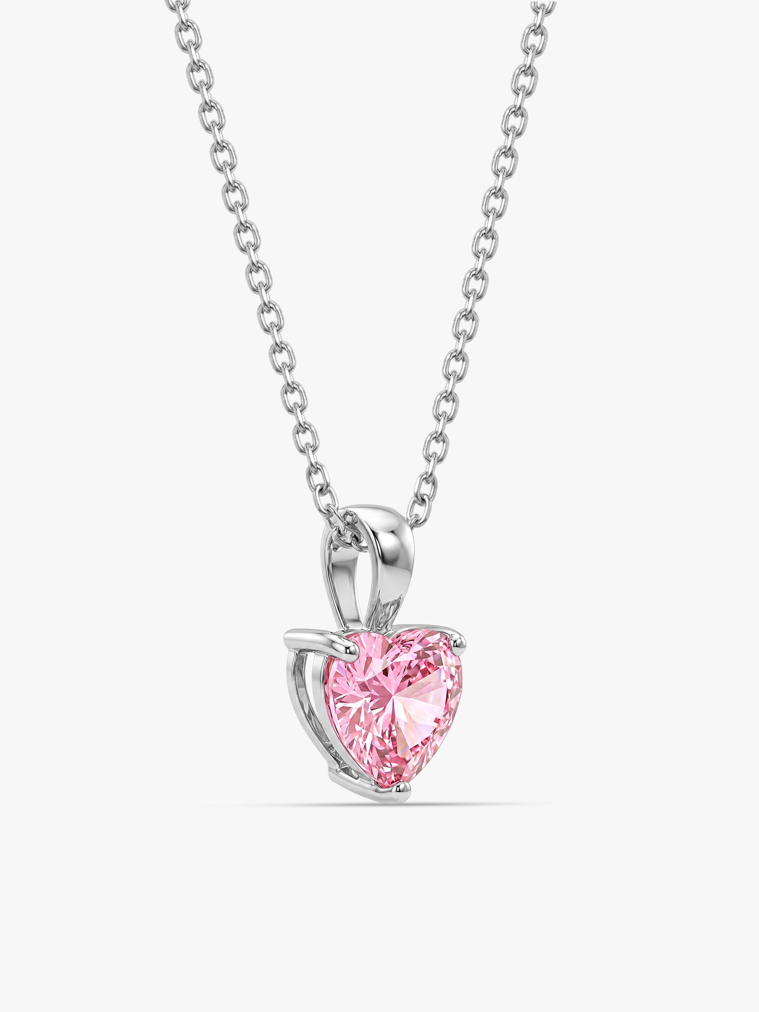 Silver Pink Heart Pendant with Link Chain
