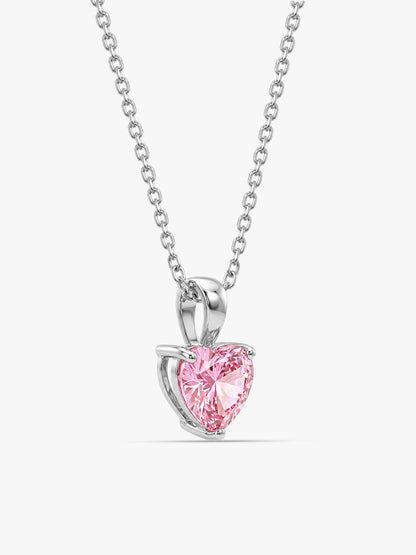 Silver Pink Heart Pendant with Link Chain