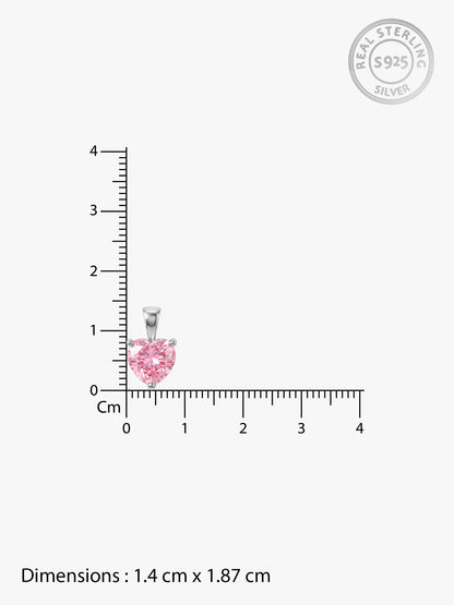 Silver Pink Heart Pendant with Link Chain