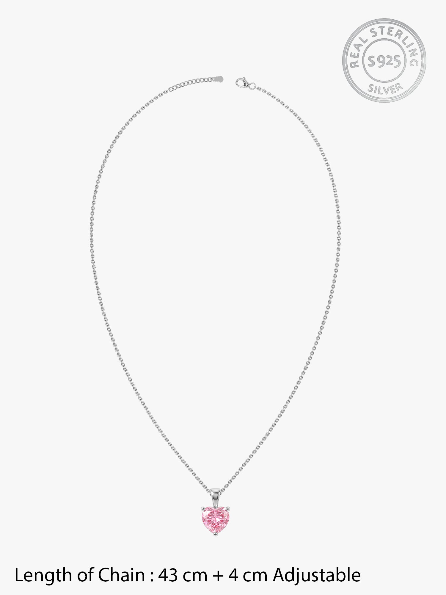 Silver Pink Heart Pendant with Link Chain