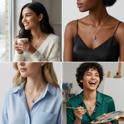 Silver Gracious Purple Pendant with Link Chain