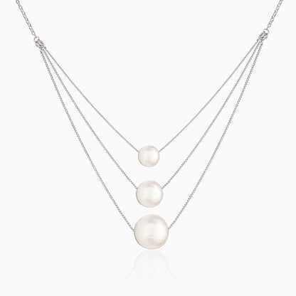 Silver Triple Layer Pearl Necklace With Link Chain