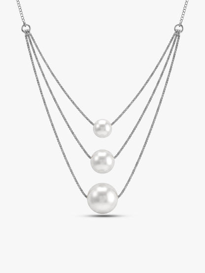 Kriti Sanon Silver Triple Layer Pearl Necklace With Link Chain