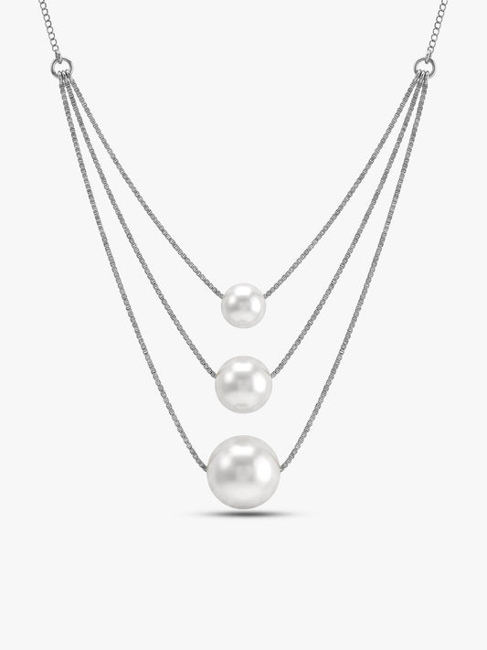Kriti Sanon Silver Triple Layer Pearl Necklace With Link Chain
