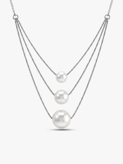 Kriti Sanon Silver Triple Layer Pearl Necklace With Link Chain
