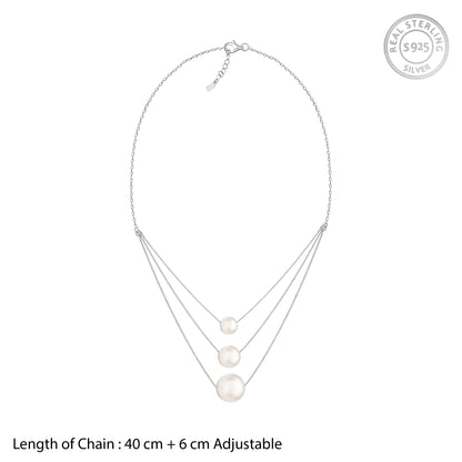 Silver Triple Layer Pearl Necklace With Link Chain