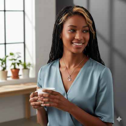 Rose Gold Cat In Crescent Moon Pendant with Link Chain