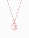Rose Gold Cat In Crescent Moon Pendant with Link Chain