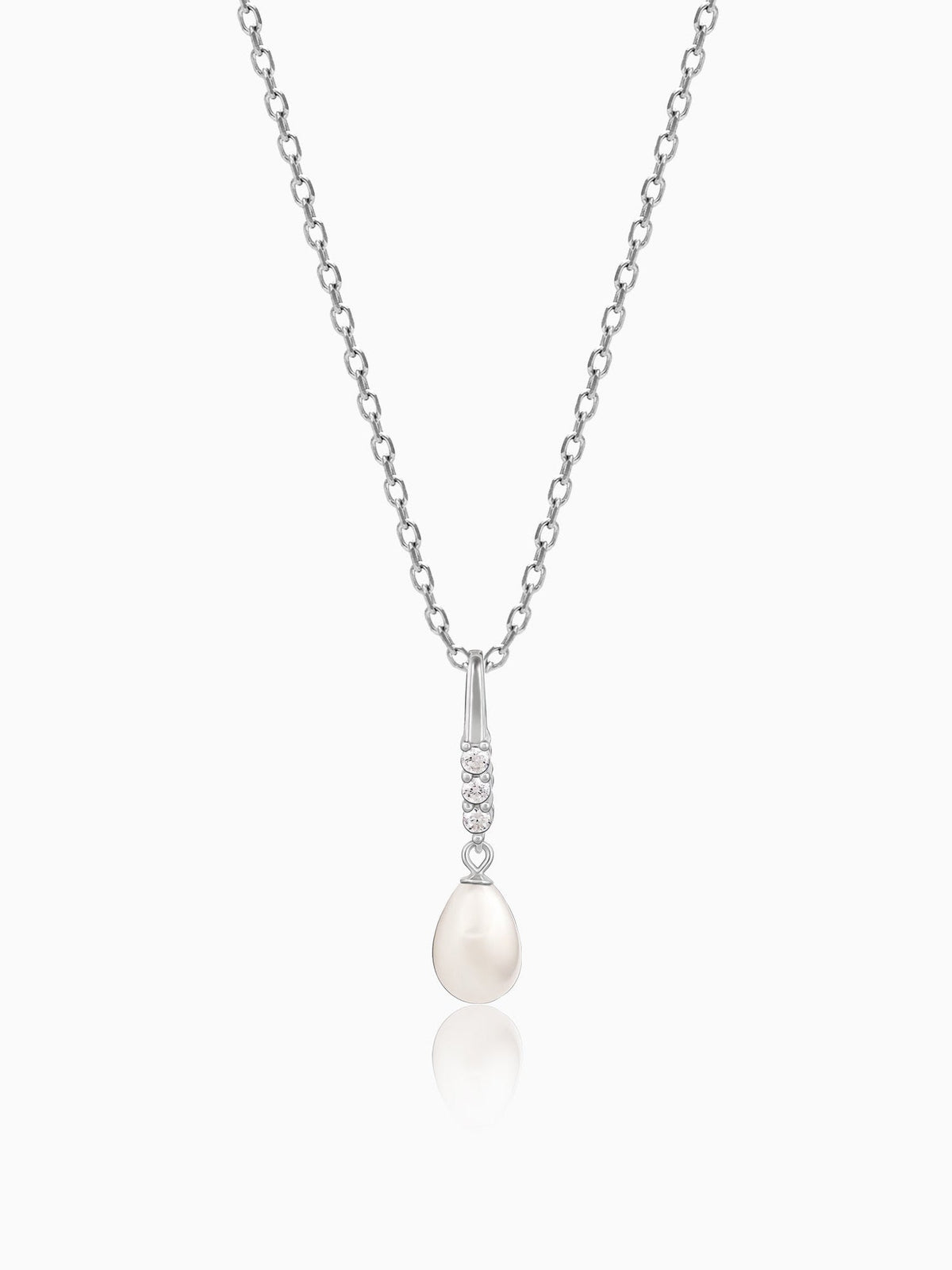 Silver Drop of Pearl Pendant with Link Chain