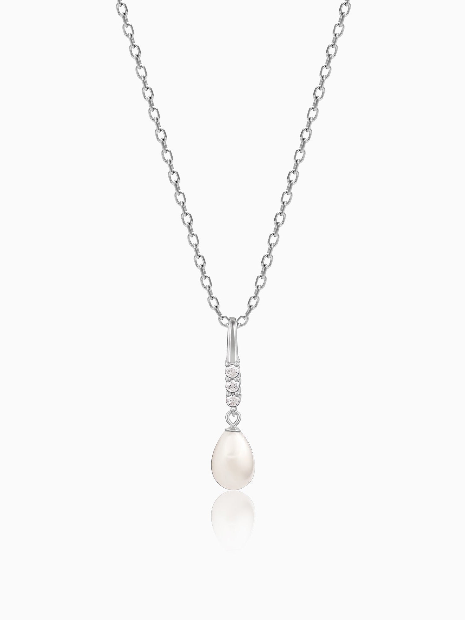 Silver Drop of Pearl Pendant with Link Chain