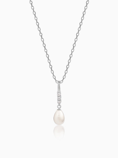 Silver Drop of Pearl Pendant with Link Chain