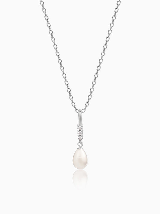 Silver Drop of Pearl Pendant with Link Chain