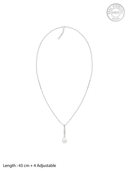Silver Drop of Pearl Pendant with Link Chain