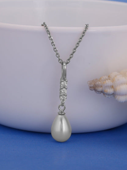Silver Drop of Pearl Pendant with Link Chain