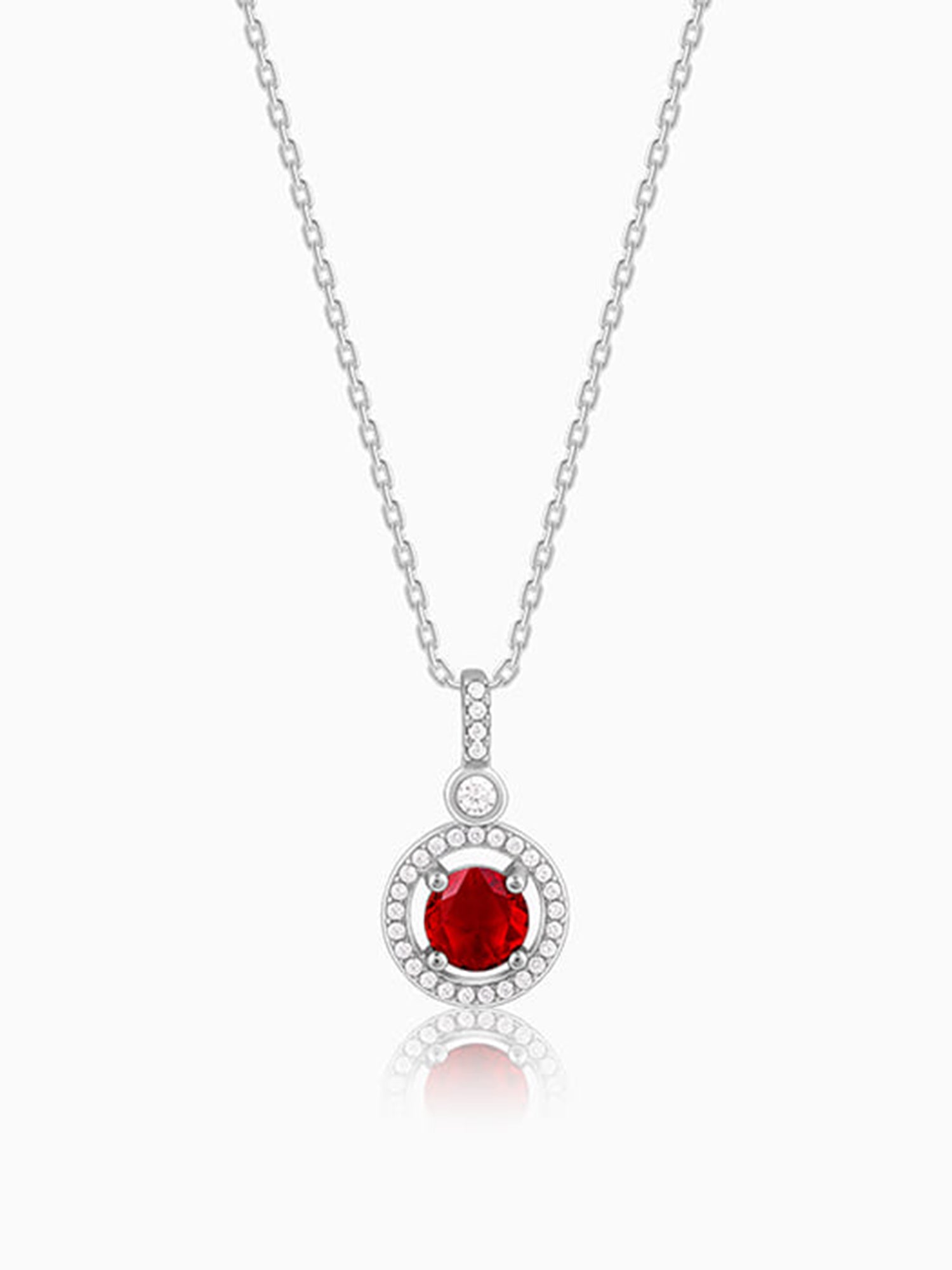 Silver Radiant Red Pendant with Link Chain