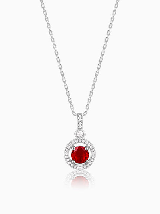 Silver Radiant Red Pendant with Link Chain
