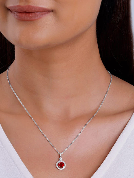 Silver Radiant Red Pendant with Link Chain