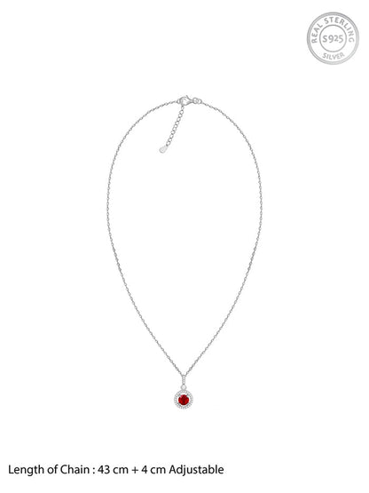 Silver Radiant Red Pendant with Link Chain