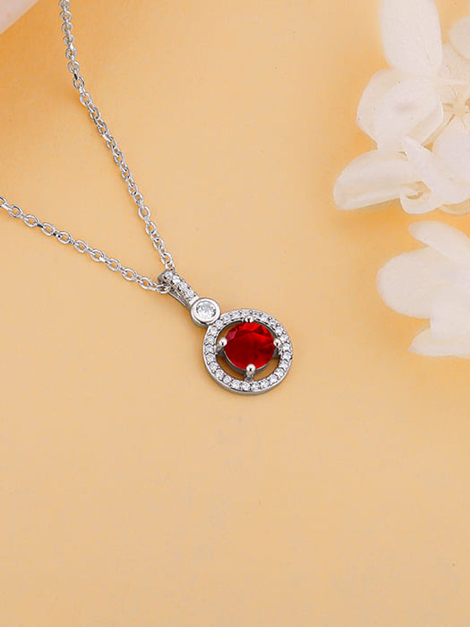 Silver Radiant Red Pendant with Link Chain