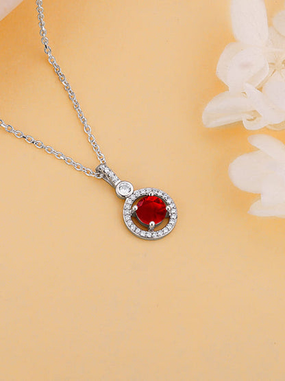 Silver Radiant Red Pendant with Link Chain