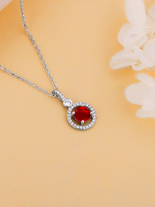 Silver Radiant Red Pendant with Link Chain
