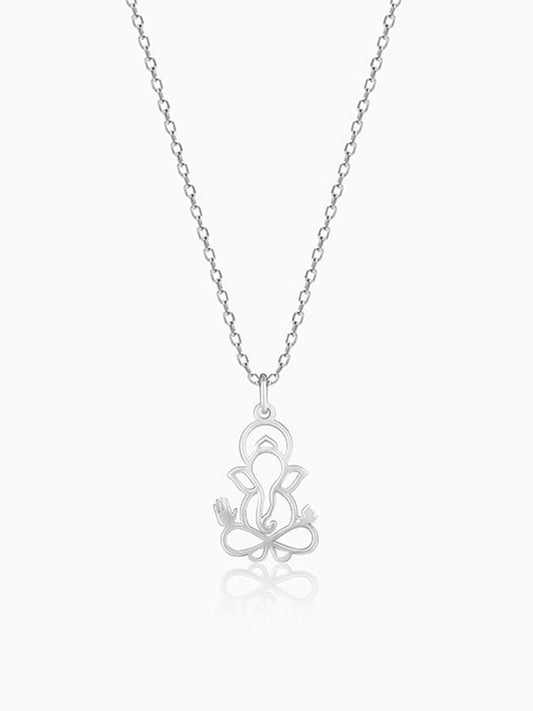 Silver Ganesha Silhoutte Pendant with Link Chain