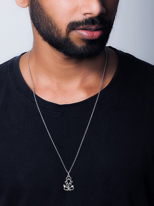 Silver Ganesha Silhoutte Pendant with Link Chain