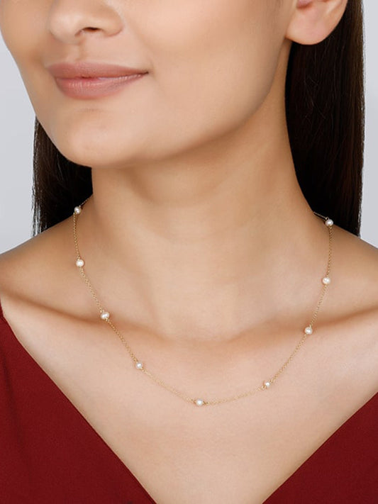 Kriti Sanon Golden Minimal Pearl Necklace
