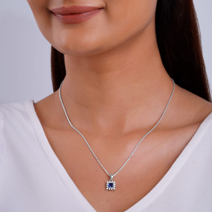 Anushka Sharma Silver Royal Blue Pendant with Link Chain - view 3
