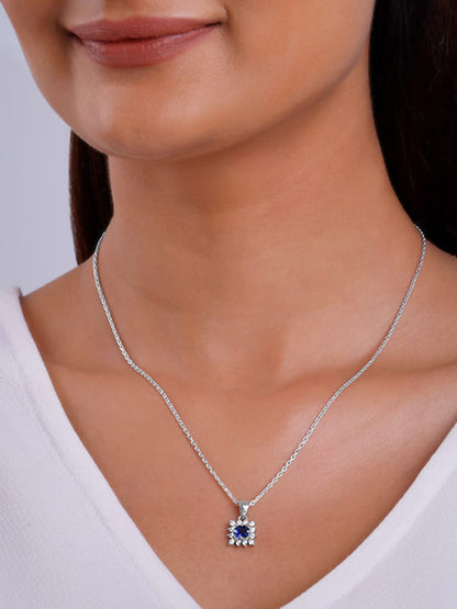 Silver Royal Blue Pendant with Link Chain