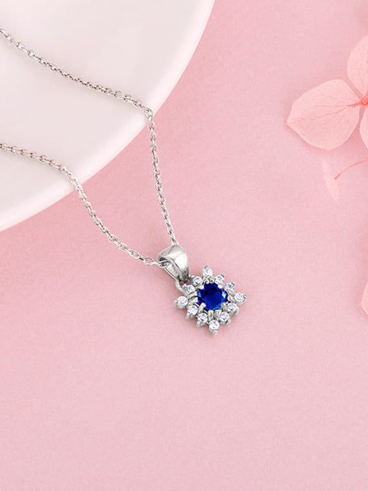 Silver Royal Blue Pendant with Link Chain