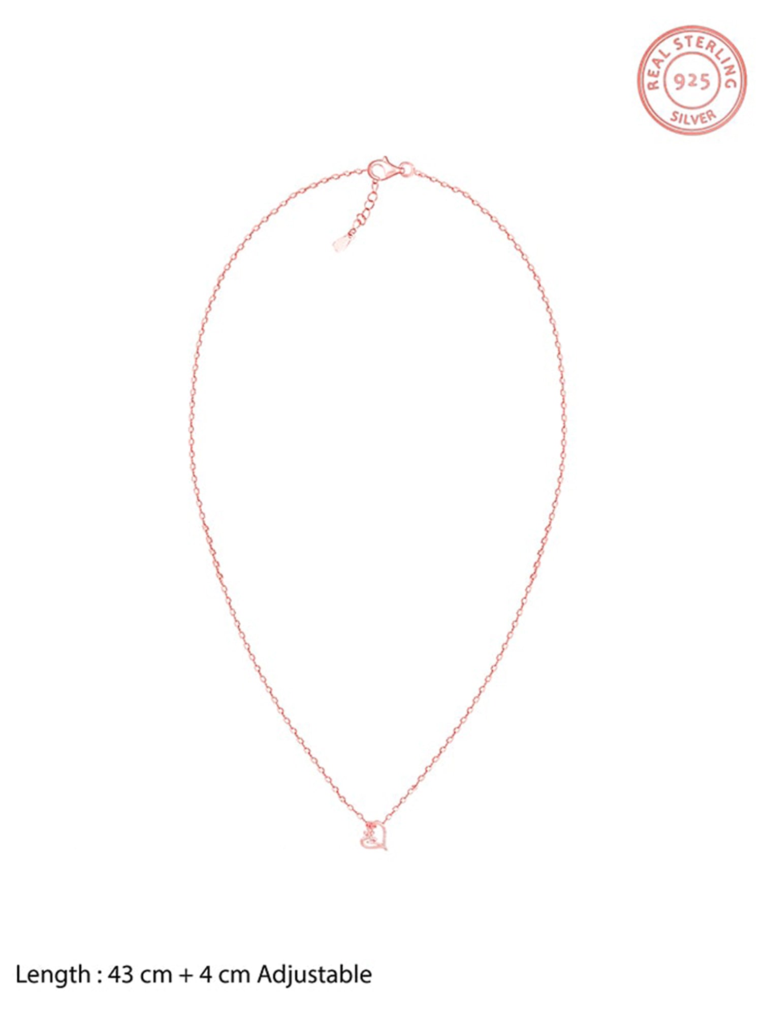 Rose Gold Rose In Heart Pendant with Link Chain