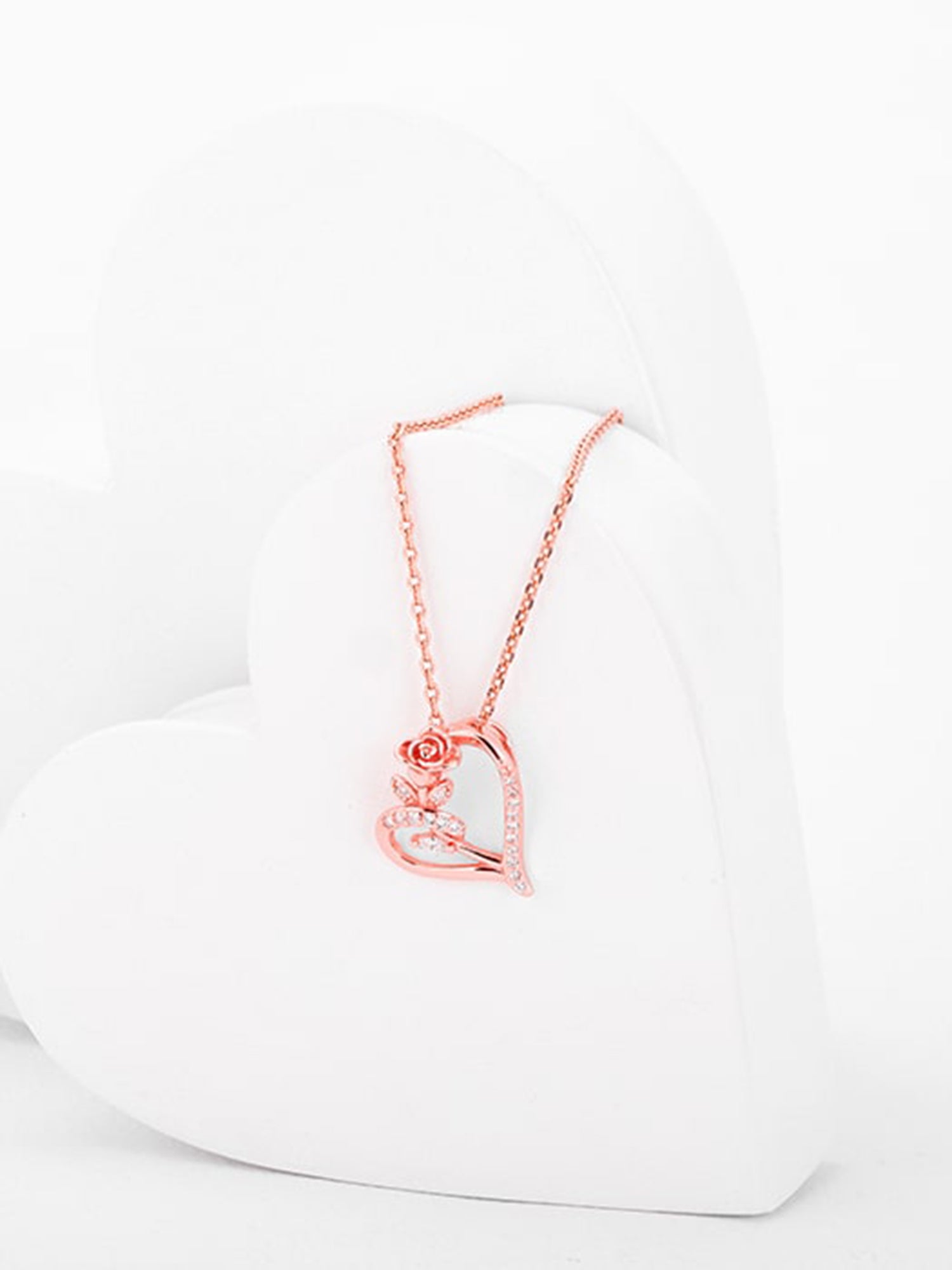 Rose Gold Rose In Heart Pendant with Link Chain