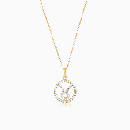 Golden Taurus Pendant With Link Chain