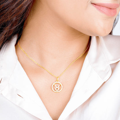 Golden Taurus Pendant With Link Chain