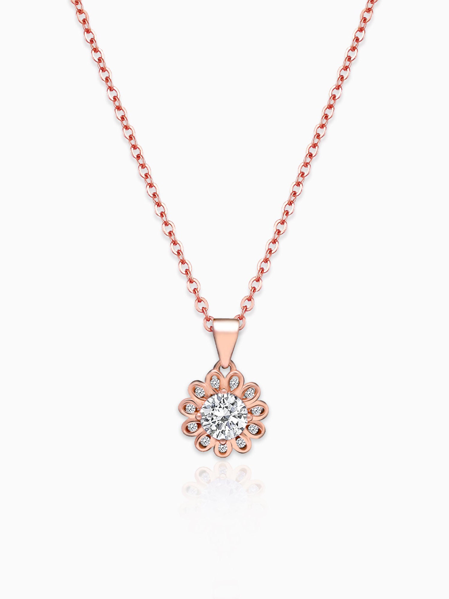 Rose Gold Sun Flower Pendant with Link Chain