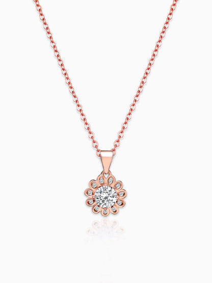 Rose Gold Sun Flower Pendant with Link Chain